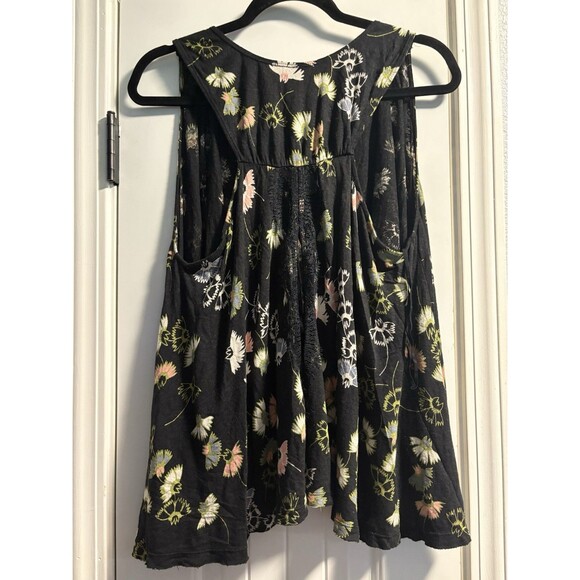 Free People Love Potion Tank Womens Small Black Floral Sleeveless Split Back - Picture 4 of 5